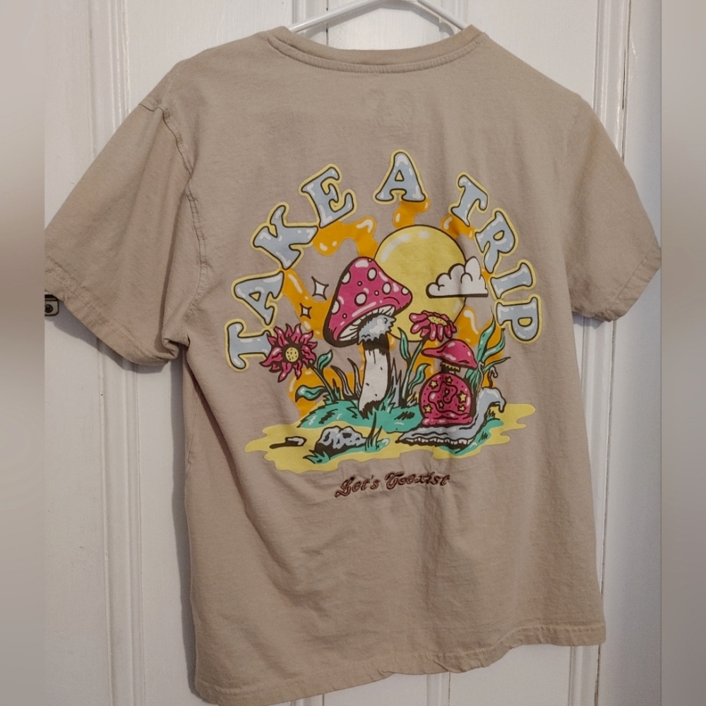 Trippy Brooklyn Cloth Take a Trip, Let's Coexist t shirt Mushrooms Shrooms Peace